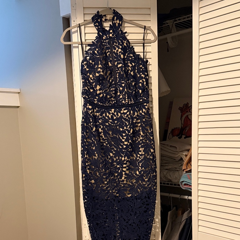 Lulu's Navy Lace Backless Dress